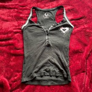 Cute black tank top with rhinestone heart